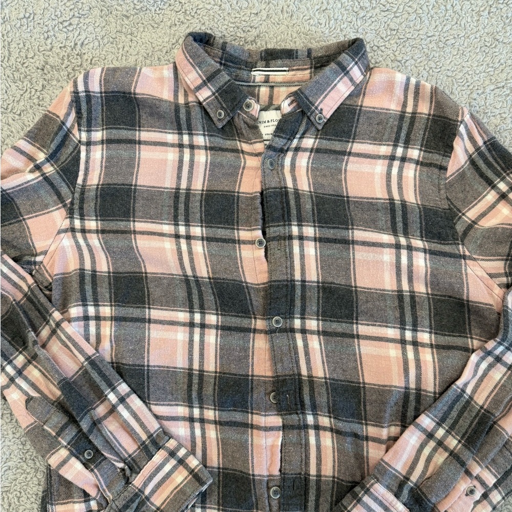 Denim & Flower Pink and Gray Checkered Shirt